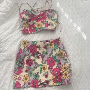 Zara Pink and Yellow Floral Skirt Set